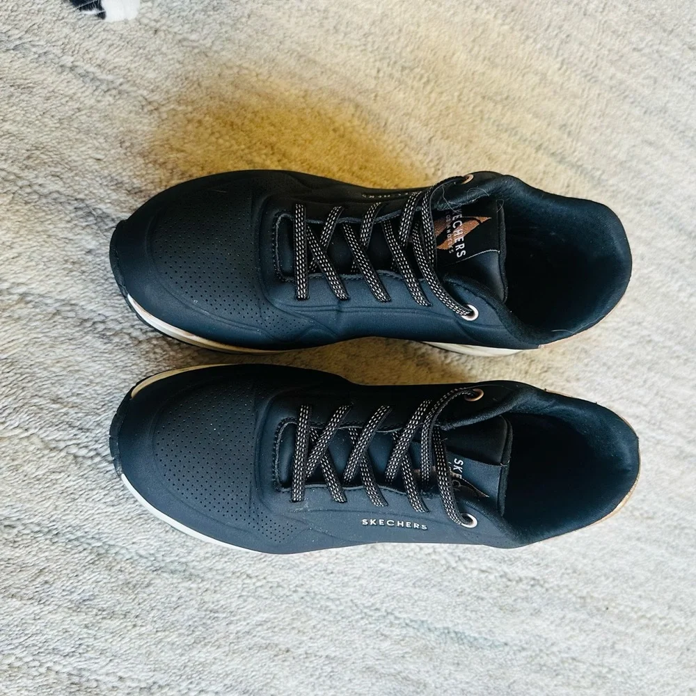 Skechers Uno Shimmer Away Sneaker Size 7 Black‎ And A Rose Gold